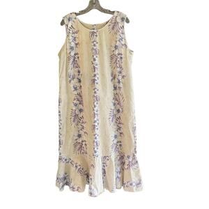 HALEKULANI 2XL Hawaiian Dress Sleeveless Hibiscus Purple Yellow Ruffle Vintage
